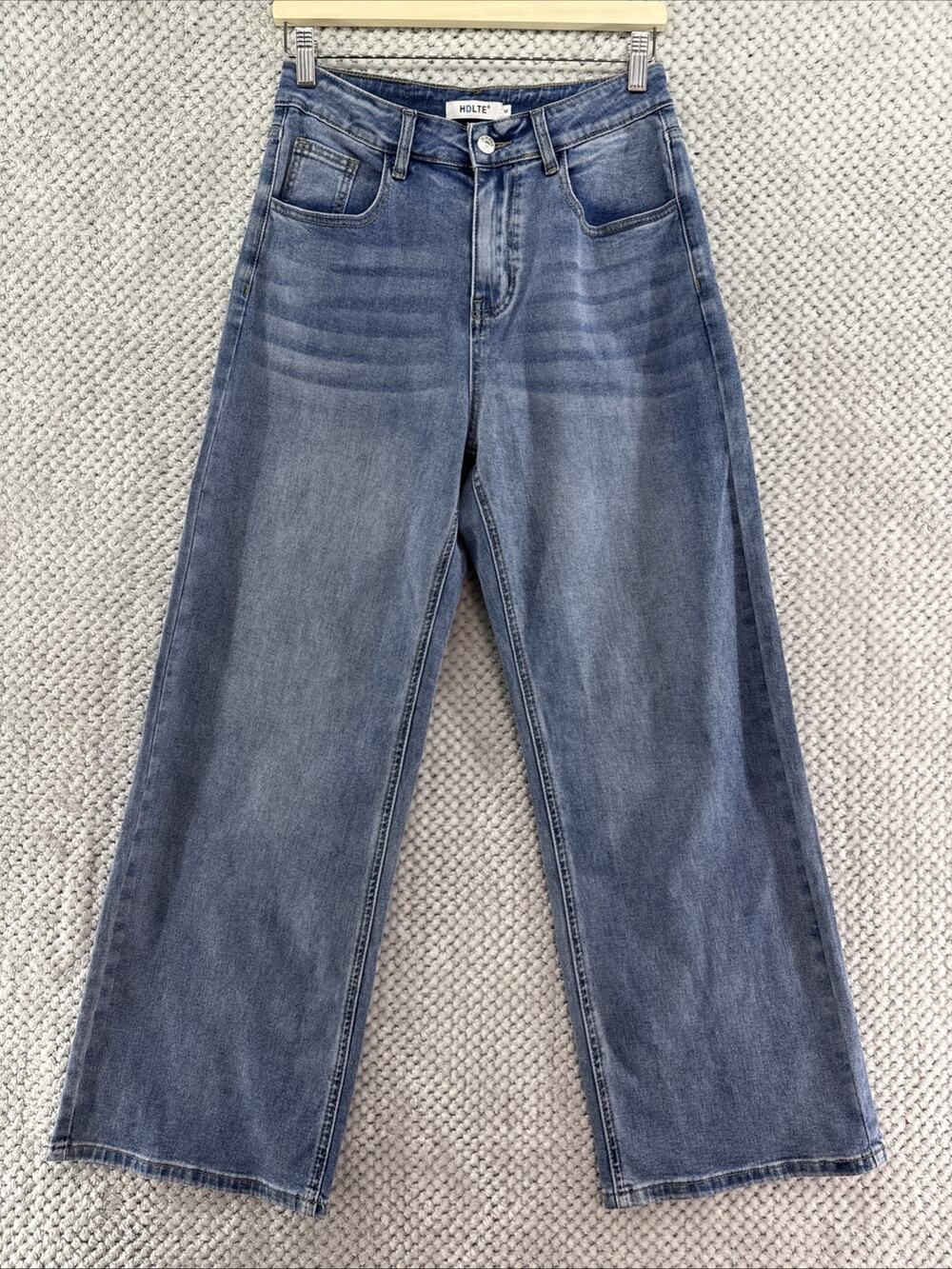 HDLTE Jeans Womens M Blue Medium Wash High Rise Wide Leg 29" inseam